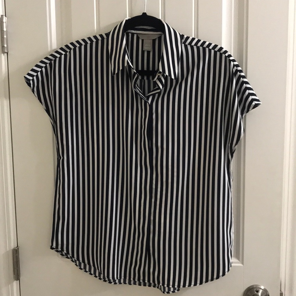 Navy and white stripe blouse